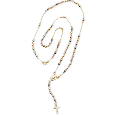 Hermoso Rosario en oro laminado 18k Dorado, Para dama elaborado con bola 3 milimetros. Mide 50 cm de largo y Broche tipo Riaza.Elaborado aplicando tecnicas orfebres y de alambrismo por artesanos expertos. Este precioso accesorio es ideado para uso diario por su alta Resistencia y Durabilidad.