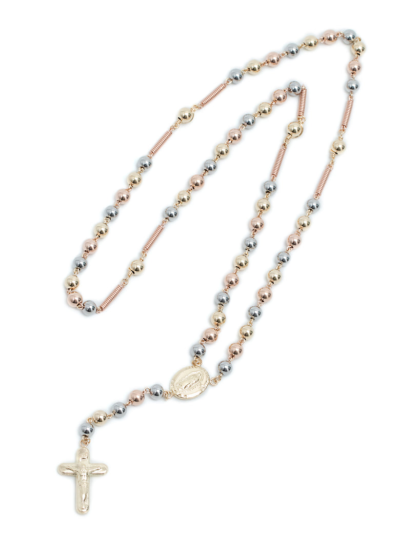 Rosario oro laminado tres tonos bola 6mm