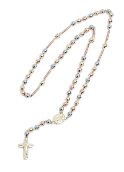 Rosario oro laminado tres tonos bola 6mm