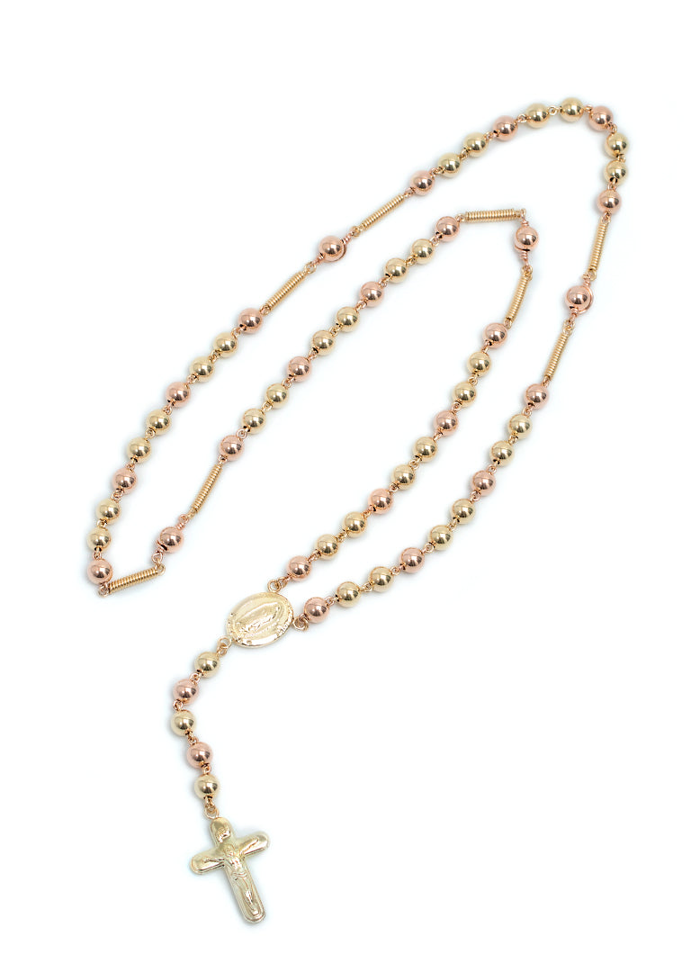 Rosario oro laminado 18k bola 6mm bicolor