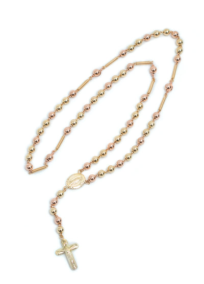 Rosario oro laminado 18k bola 6mm bicolor