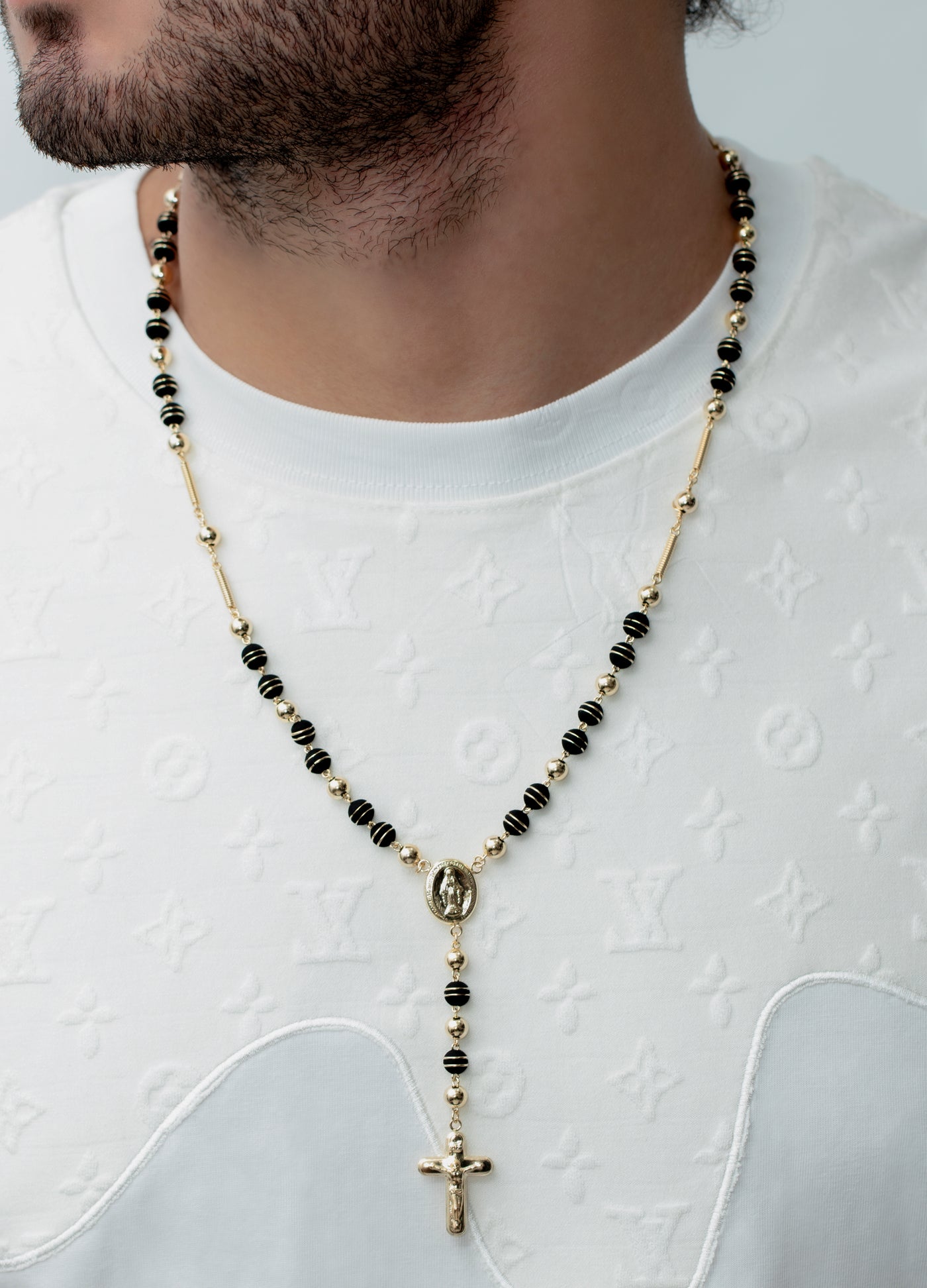 Rosario oro laminado 18k neopreno doble aro bola 6mm