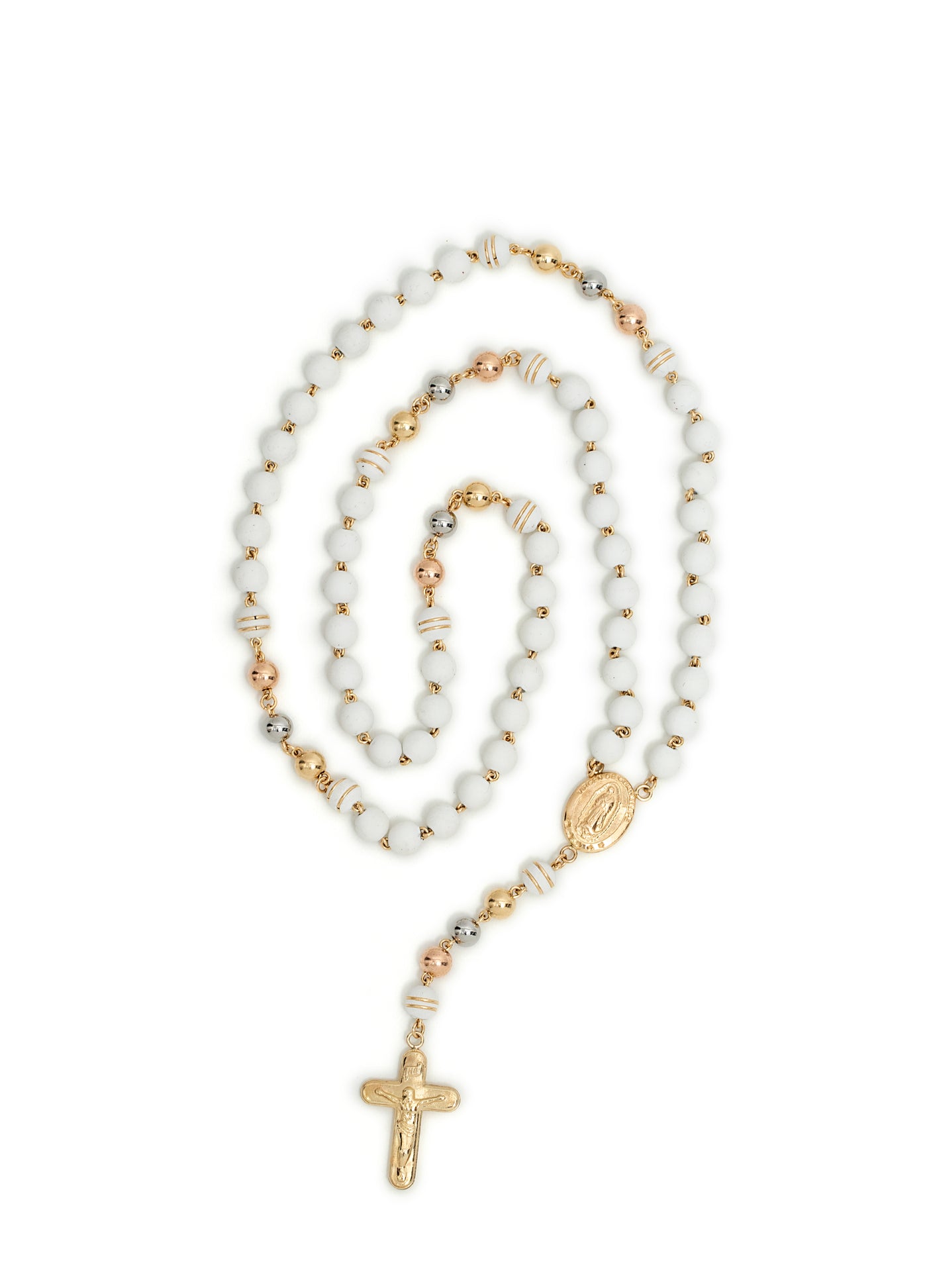 Rosario oro laminado 18k neopreno clásico tres tonos bola 6mm