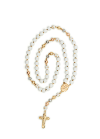 Rosario oro laminado 18k neopreno clásico tres tonos bola 6mm