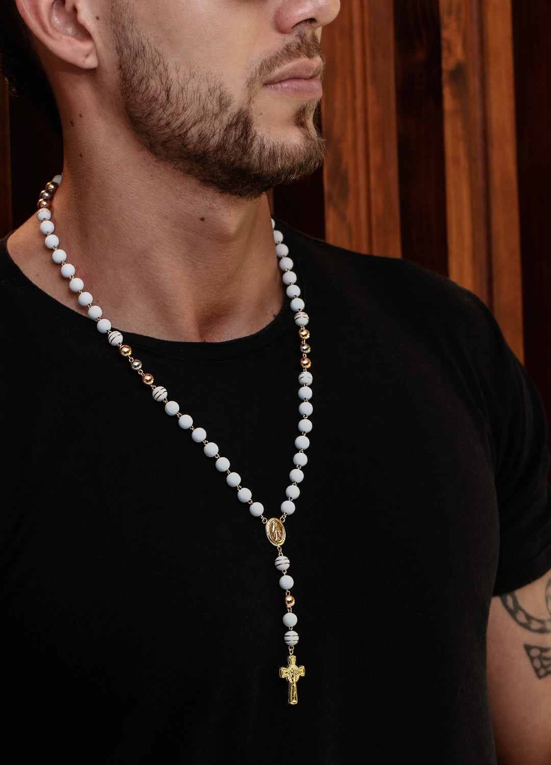 Rosario oro laminado 18k neopreno tres tonos 8mm