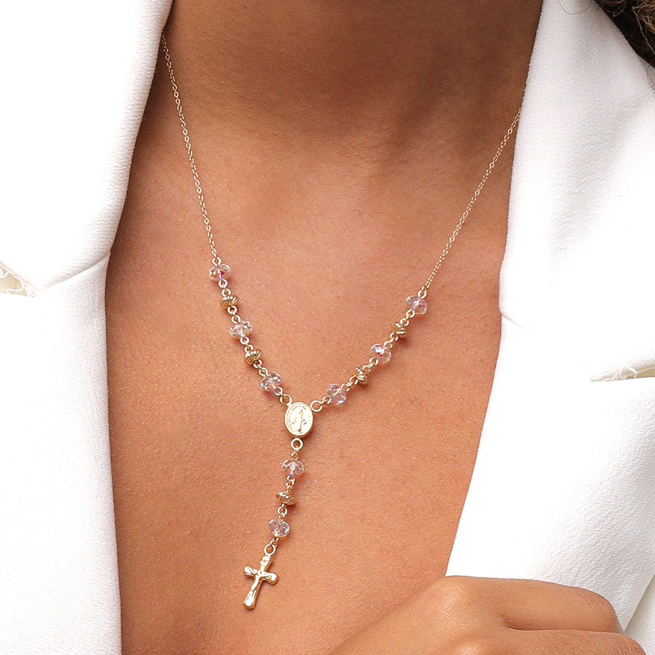 rosario oro laminado 18k tres tonos – bola 3 mm