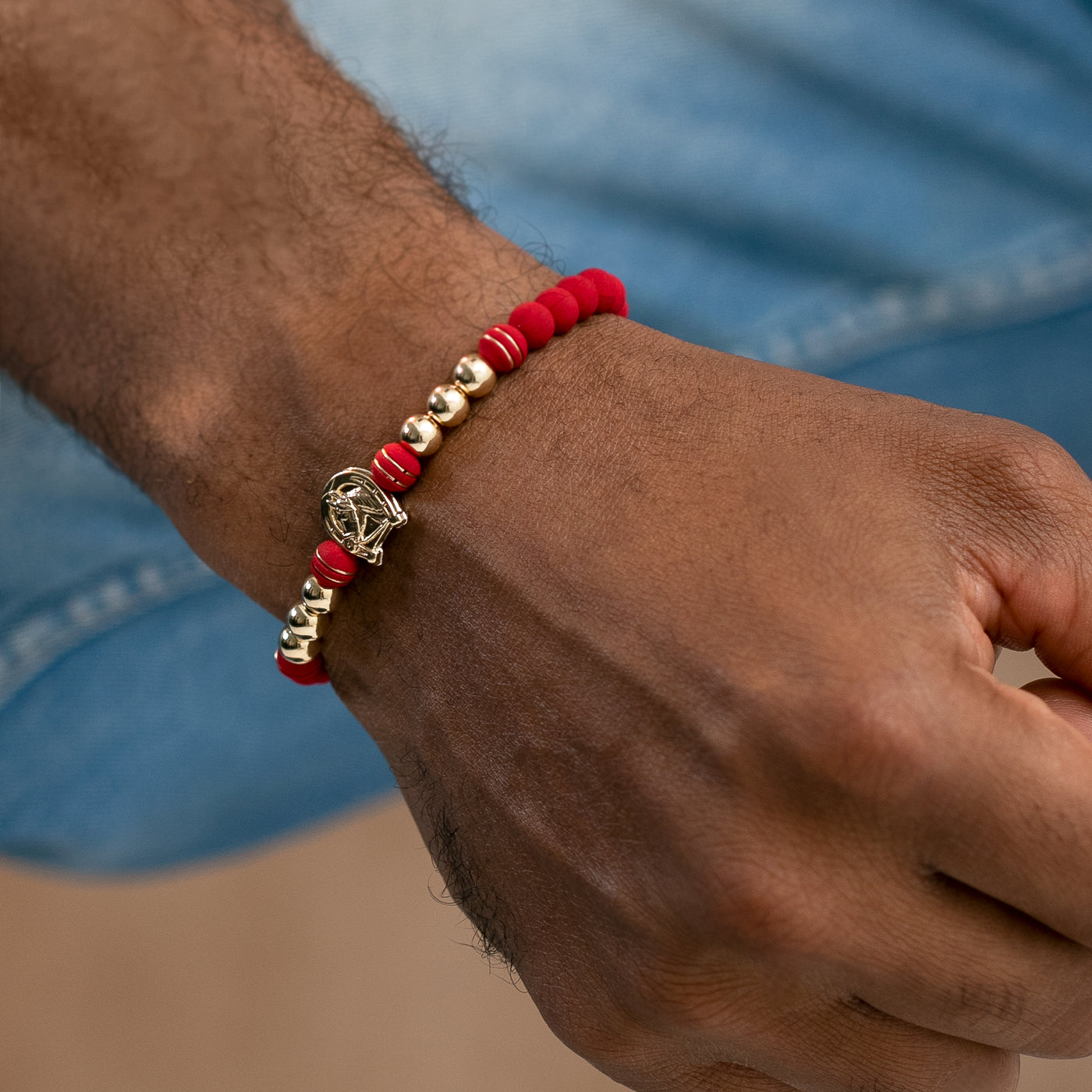 Pulsera bola 6 mm herradura caballo gr