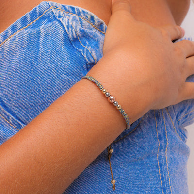 Pulsera oro laminado degrade tres tonos diamantada tejida