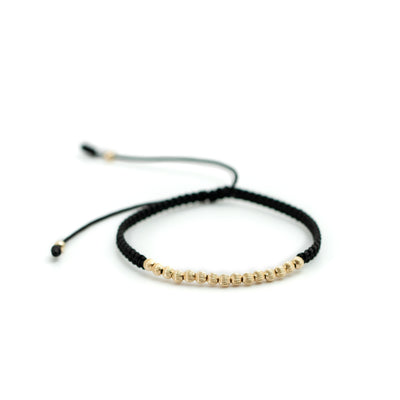 Pulsera ajustable oro laminado 18k tejida bola 3mm diamantada acanalada