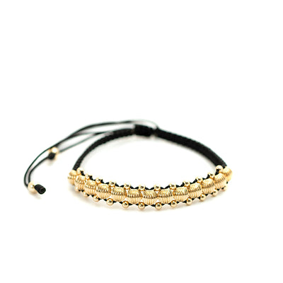 Pulsera oro laminado 18k tejido rosita con bola acanalada 5mm unisex