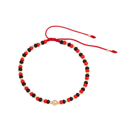 Tobillera oro laminado 18k en mostacilla con bola 6mm diamantada