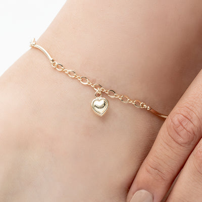 Tobillera Oro Laminado Canutillo Cadena 8sm Dije Corazón
