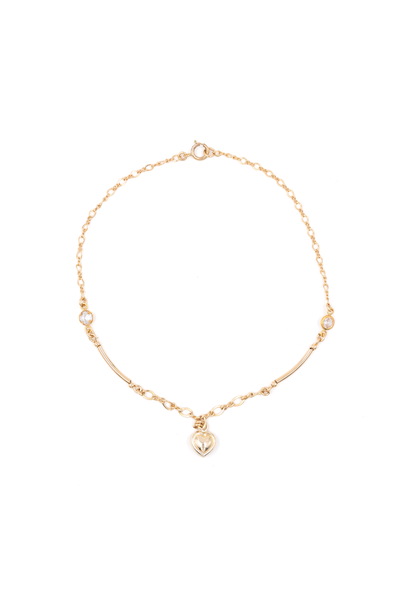 TOBILLERA ORO LAMINADO CANUTILLO CADENA 8SM DIJE CORAZÓN