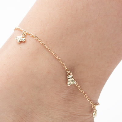 Tobillera oro laminado dorada cadena con dijes animales