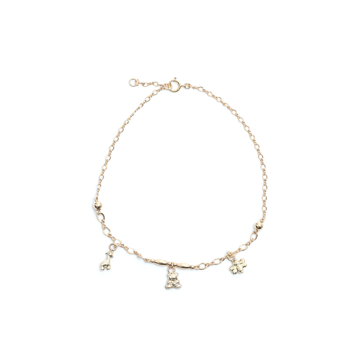 Tobillera oro laminado dorada cadena con dijes animales