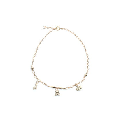 Tobillera oro laminado dorada cadena con dijes animales