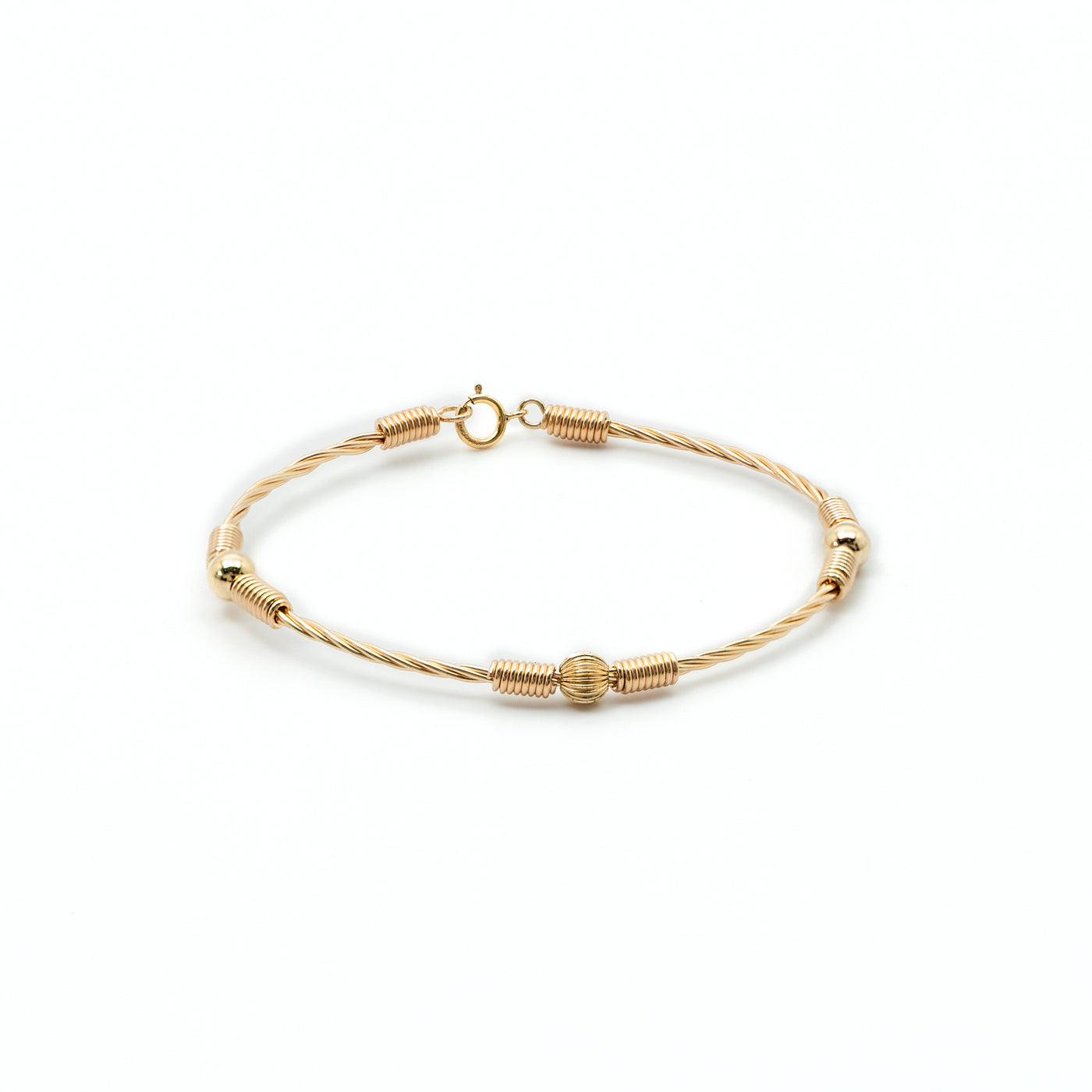 pulsera oro laminado 18k entorchada 3 esferas