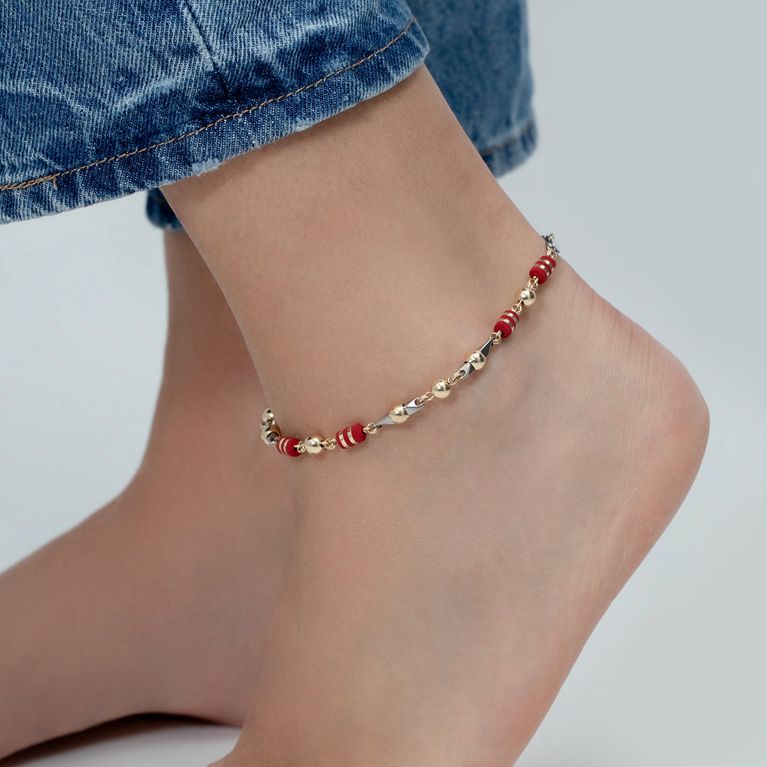 Tobillera Oro Laminado Especial Barril Cinta Pin Bola 6mm Dorado