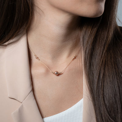 COLLAR ORO LAMINADO 18k DAMA BICOLOR BOLA 8 Y BOLA 4MM DIAMANTADO