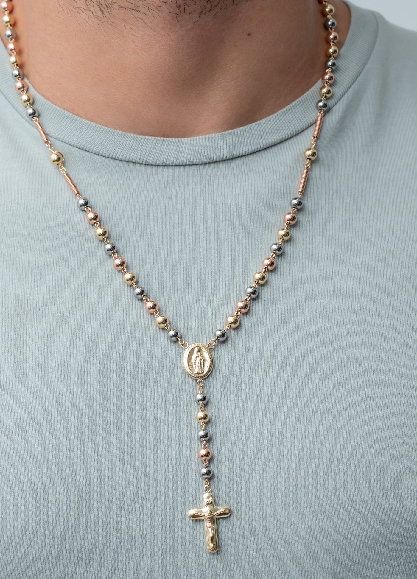 Rosario oro laminado tres tonos bola 6mm
