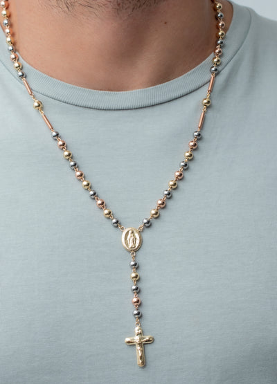 Rosario oro laminado tres tonos bola 6mm