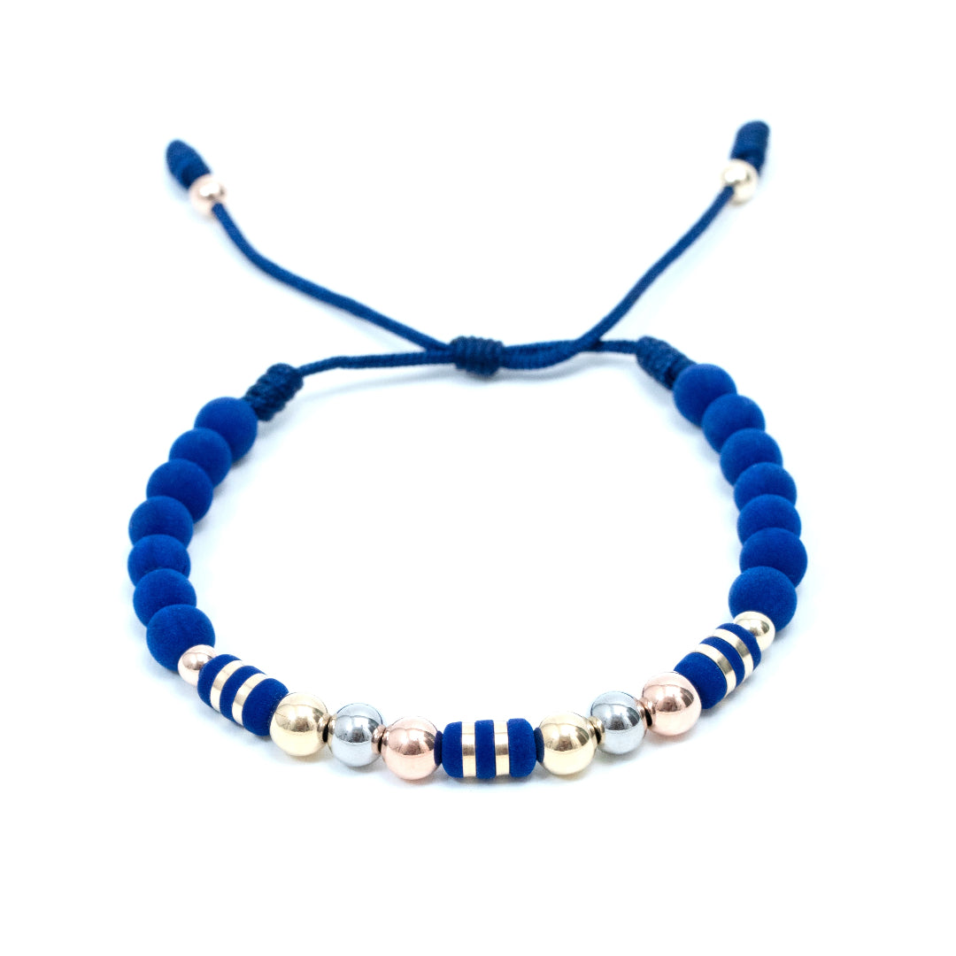 Pulsera oro laminado tres tonos barril cinta bola 6mm