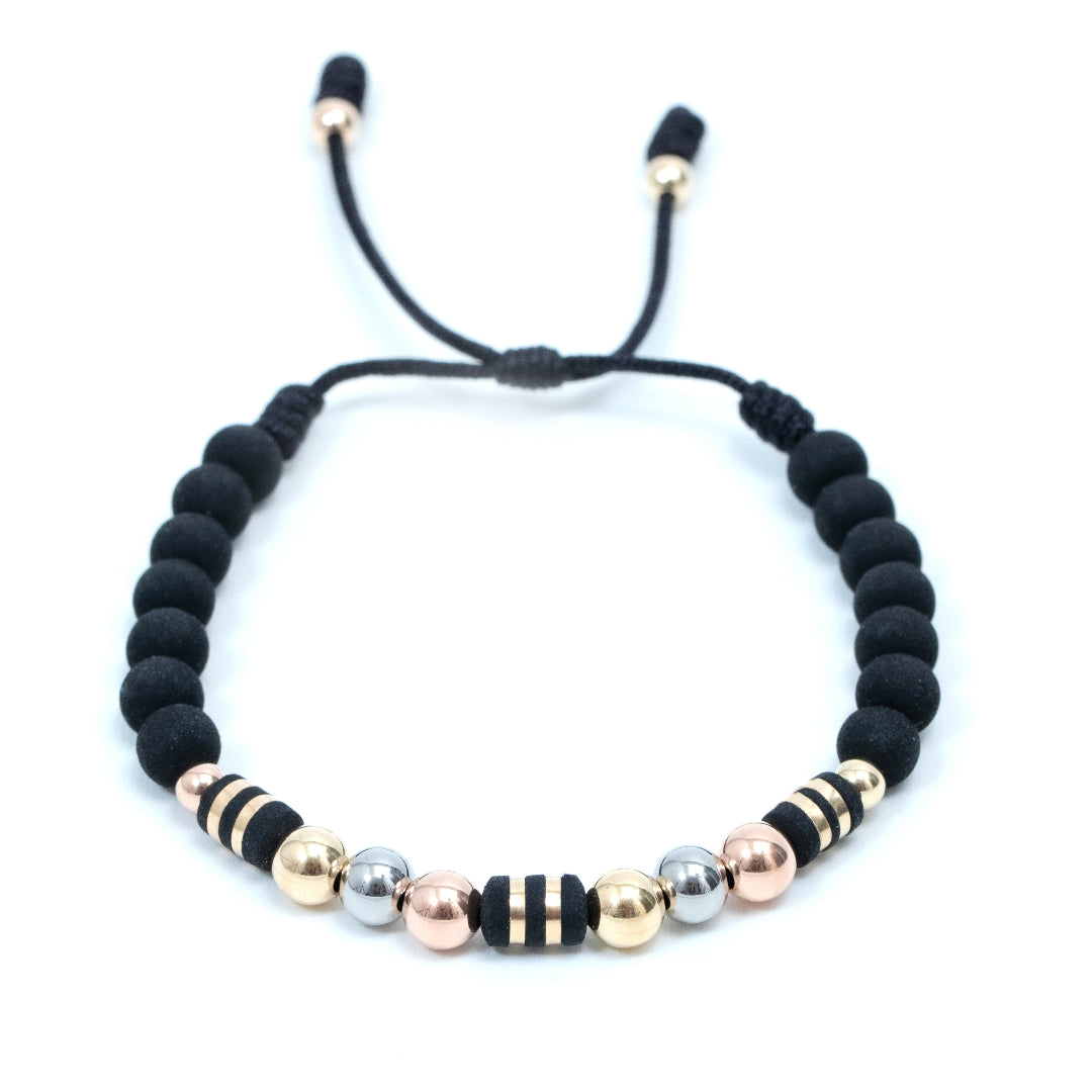 Pulsera oro laminado tres tonos barril cinta bola 6mm