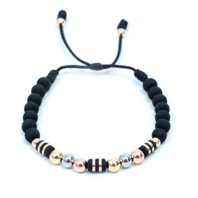 Pulsera oro laminado tres tonos barril cinta bola 6mm