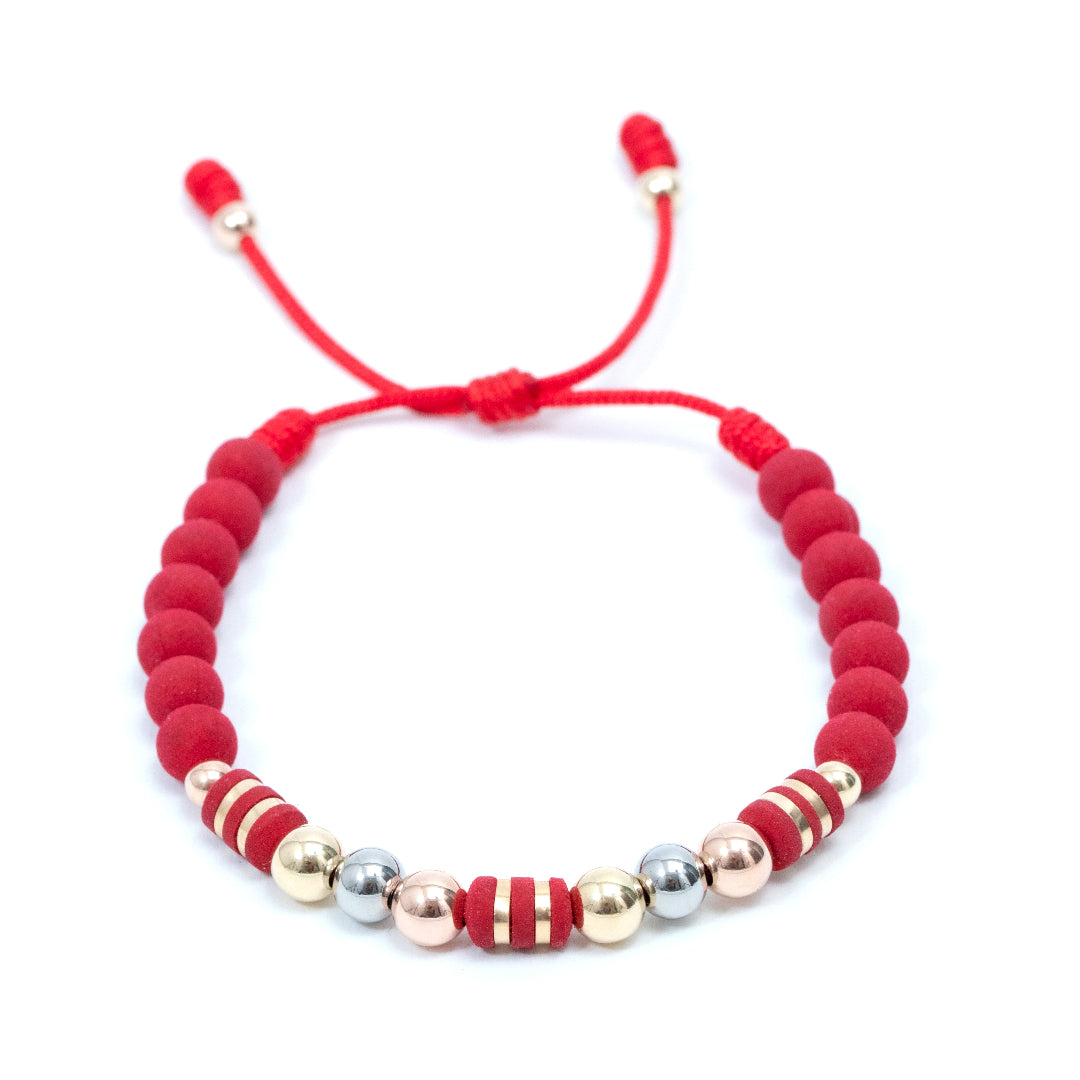 Pulsera oro laminado tres tonos barril cinta bola 6mm