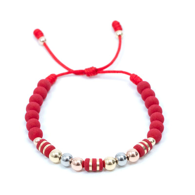 Pulsera oro laminado tres tonos barril cinta bola 6mm