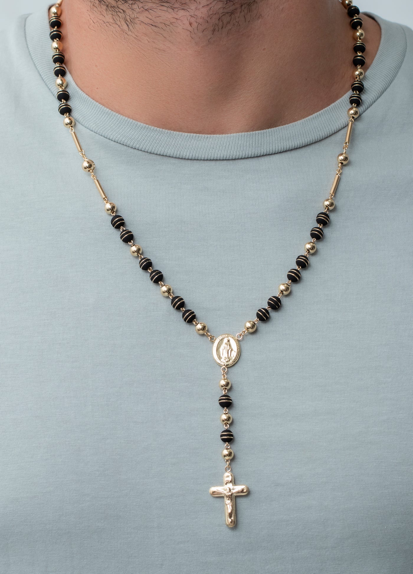 Rosario oro laminado 18k neopreno doble aro bola 6mm