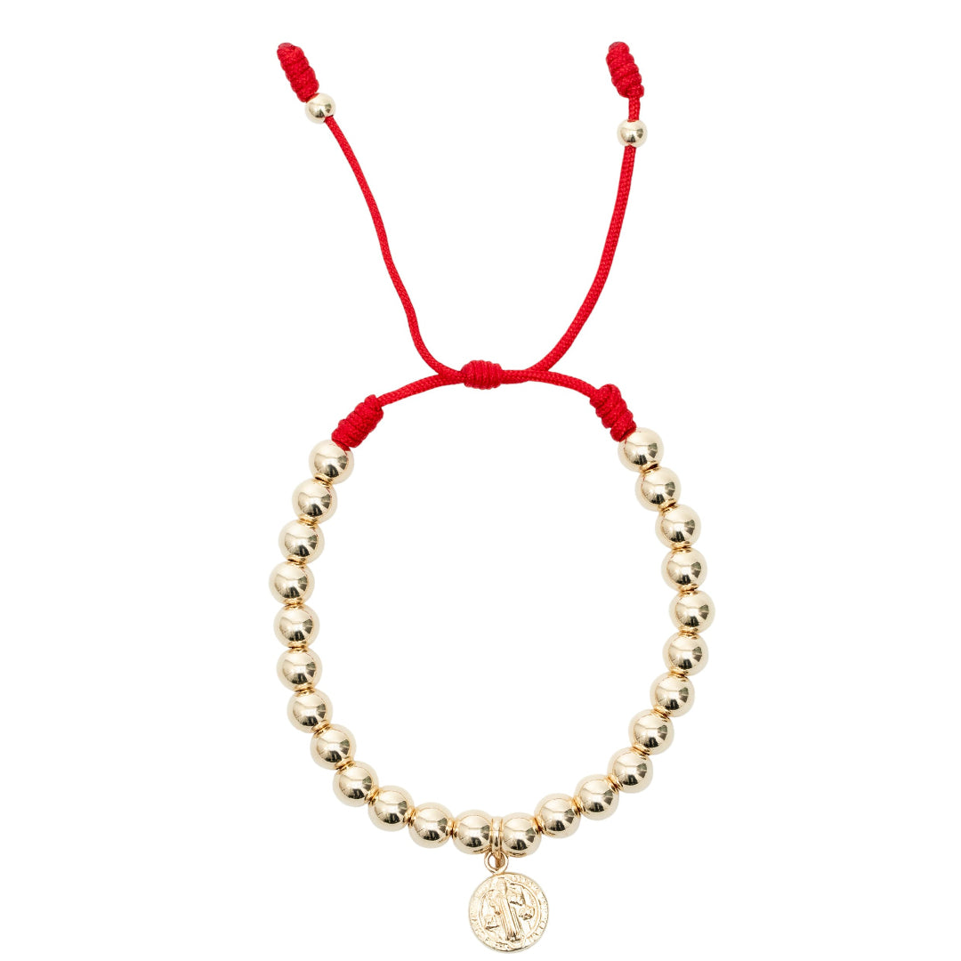 Pulsera para Protecion  San Benito 6mm Dorada 6mm dorada con tejido en color